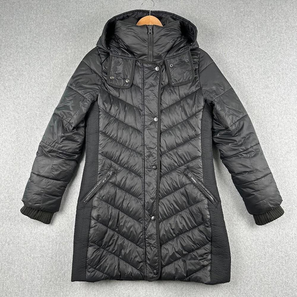 Abercrombie & Fitch Parka Puffer Jacket Women Medium Black Long Coat Quilted Zip